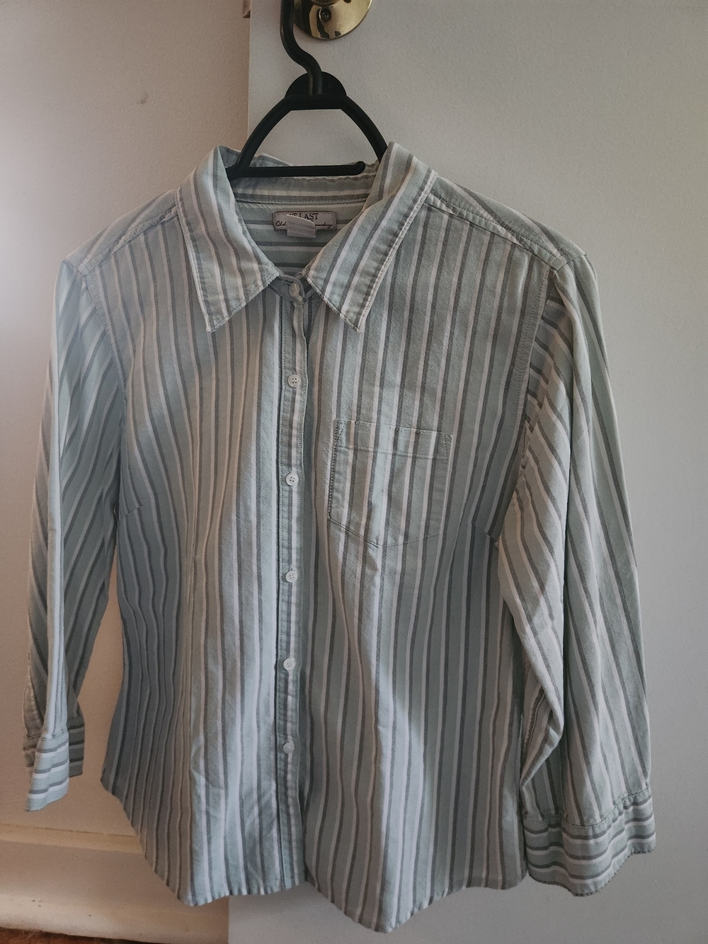 Classic Striped Button-Down Shirt in Light Sage for Women